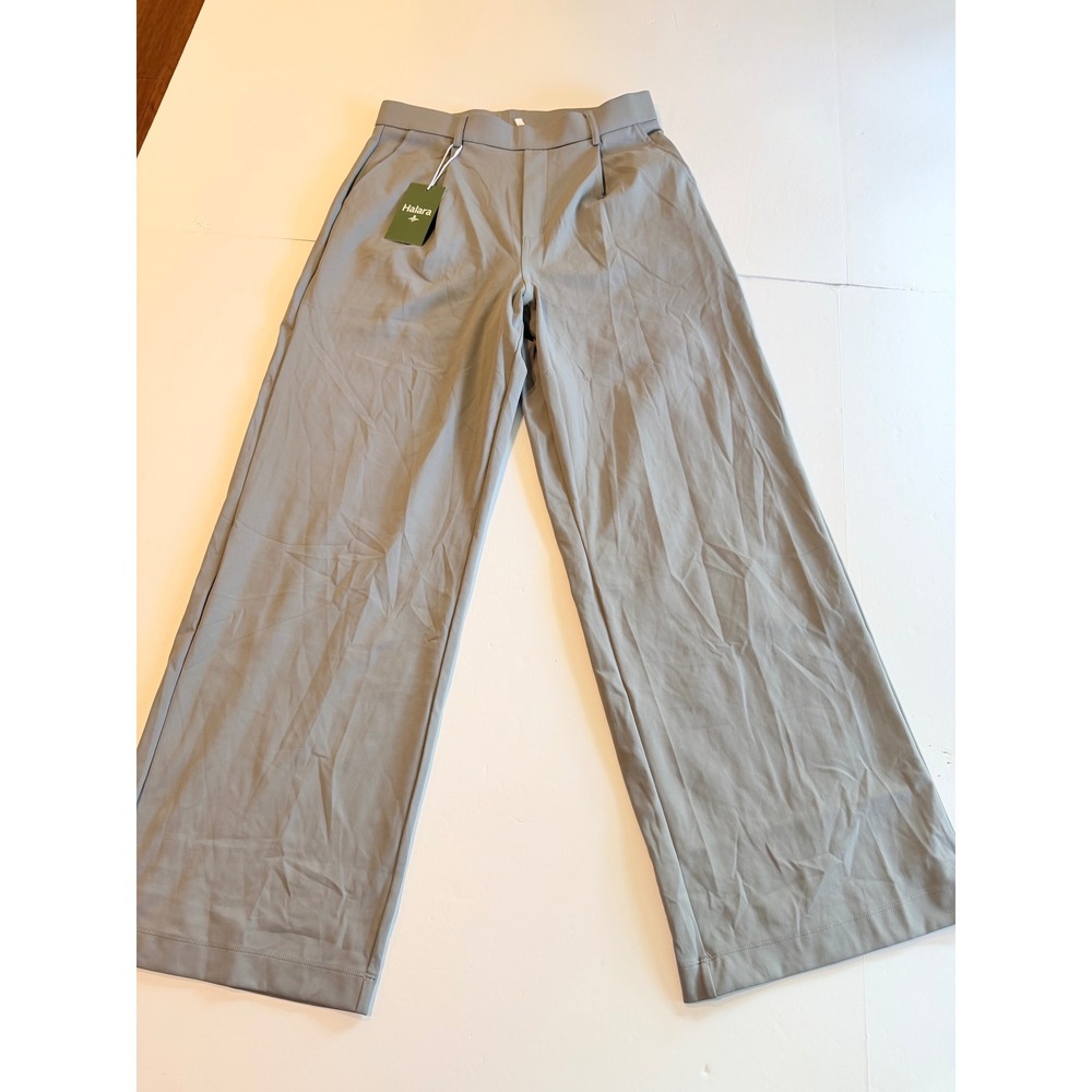Halara Women Gray Wide Leg High Waisted Pleated Trousers Size M Regular